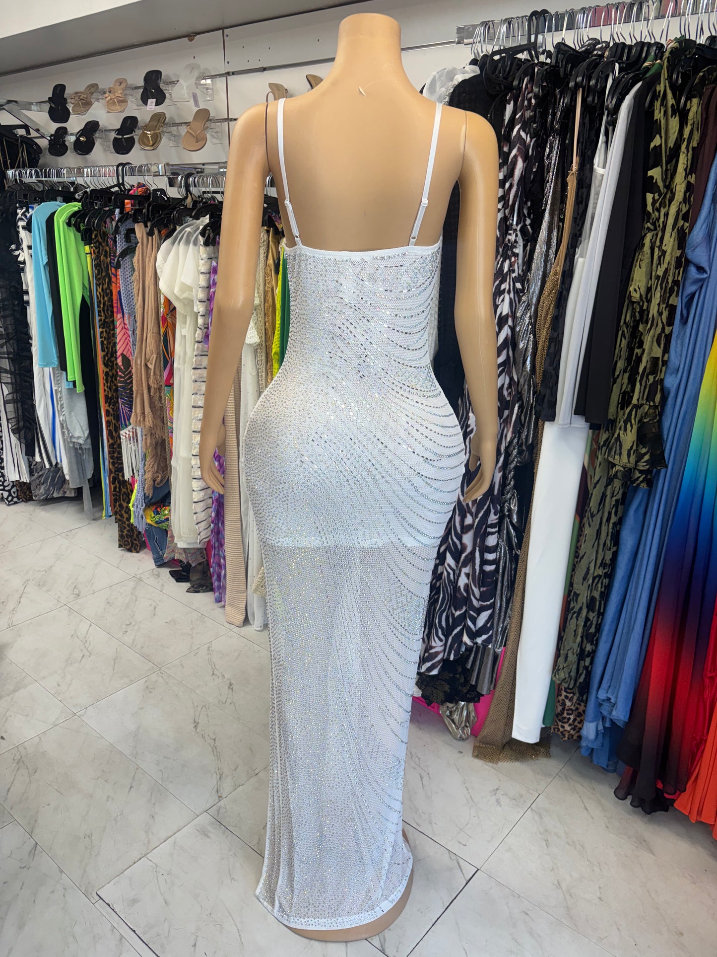 White Rhinestone Dress