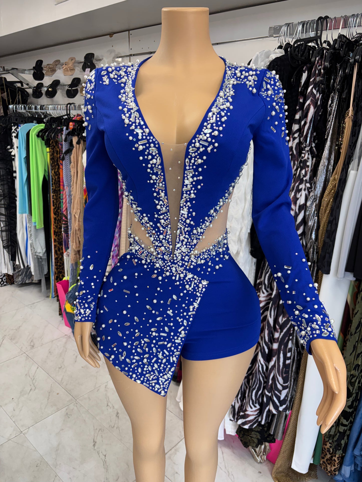 Royal Blue Pearl Rhinestone Dress