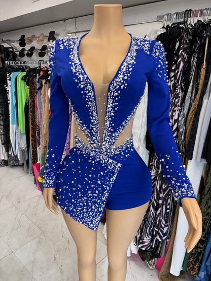 Royal Blue Pearl Rhinestone Dress