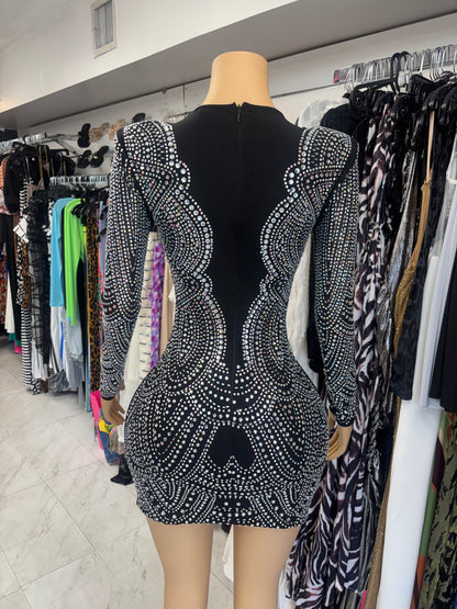 Black Rhinestone Sheer Dress
