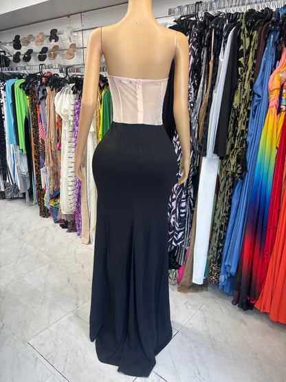 Strapless Pink & Black Rhinestone Dress