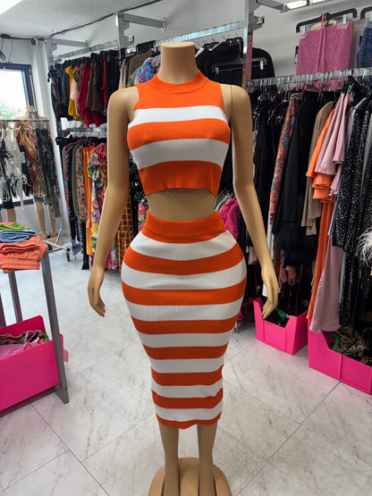 Striped Knit Crop Top & Midi Skirt Set