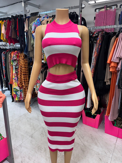 Striped Knit Crop Top & Midi Skirt Set